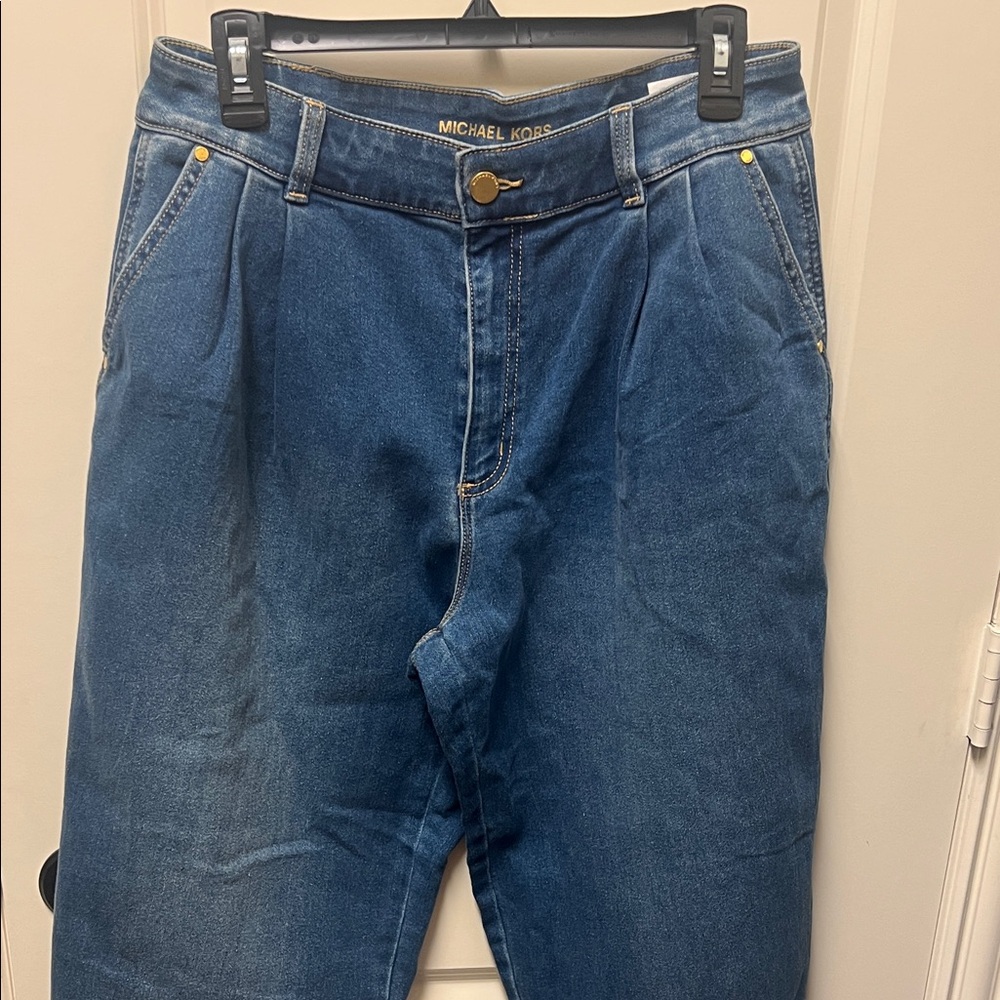 Michael Kors Dark Blue Boyfriend Jeans with Gold Hardware